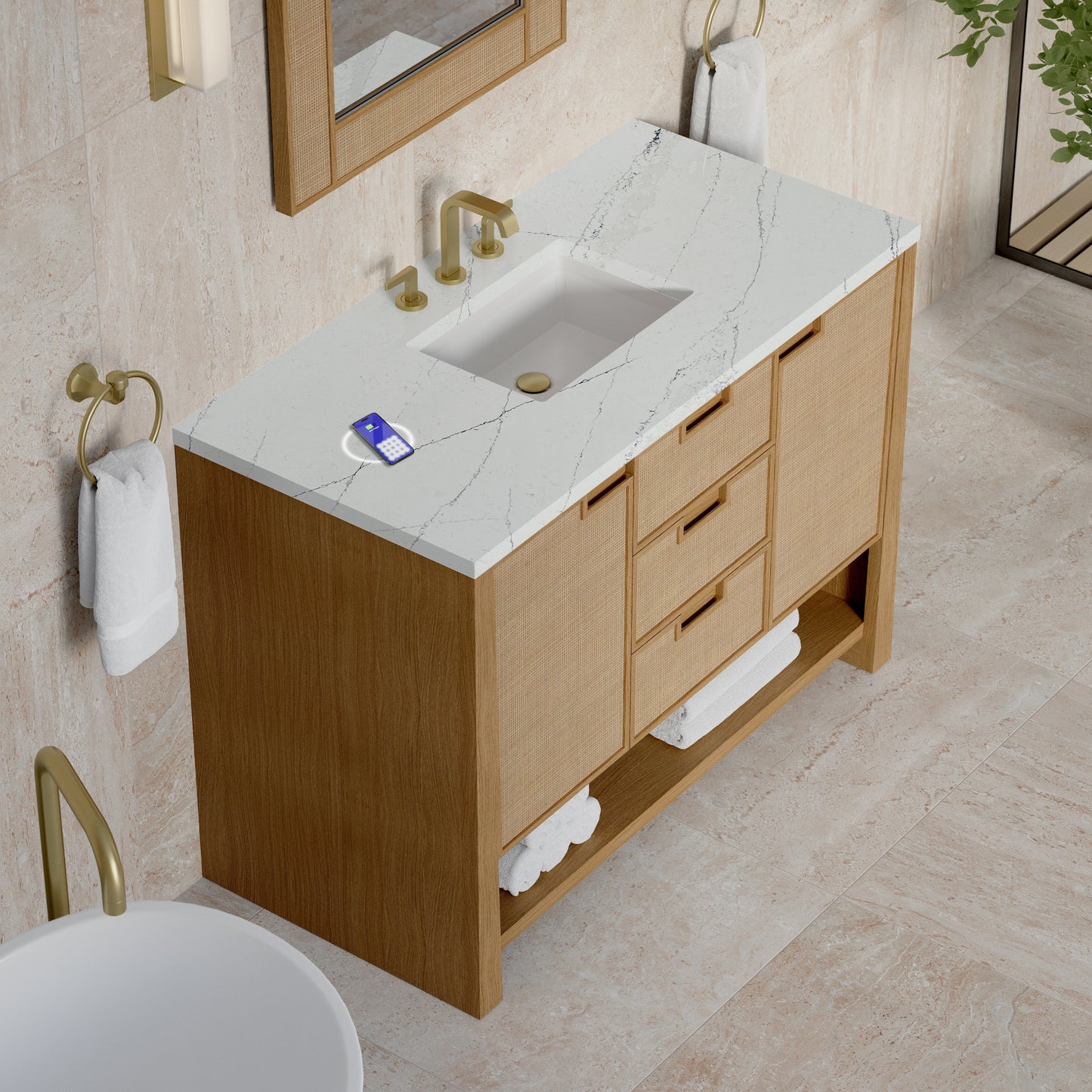 
                  
                    Solene 48" Single Vanity in Seaside Oak Single Bathroom Vanity James Martin Vanities FreePower-Enabled Ethereal Noctis Silestone 
                  
                