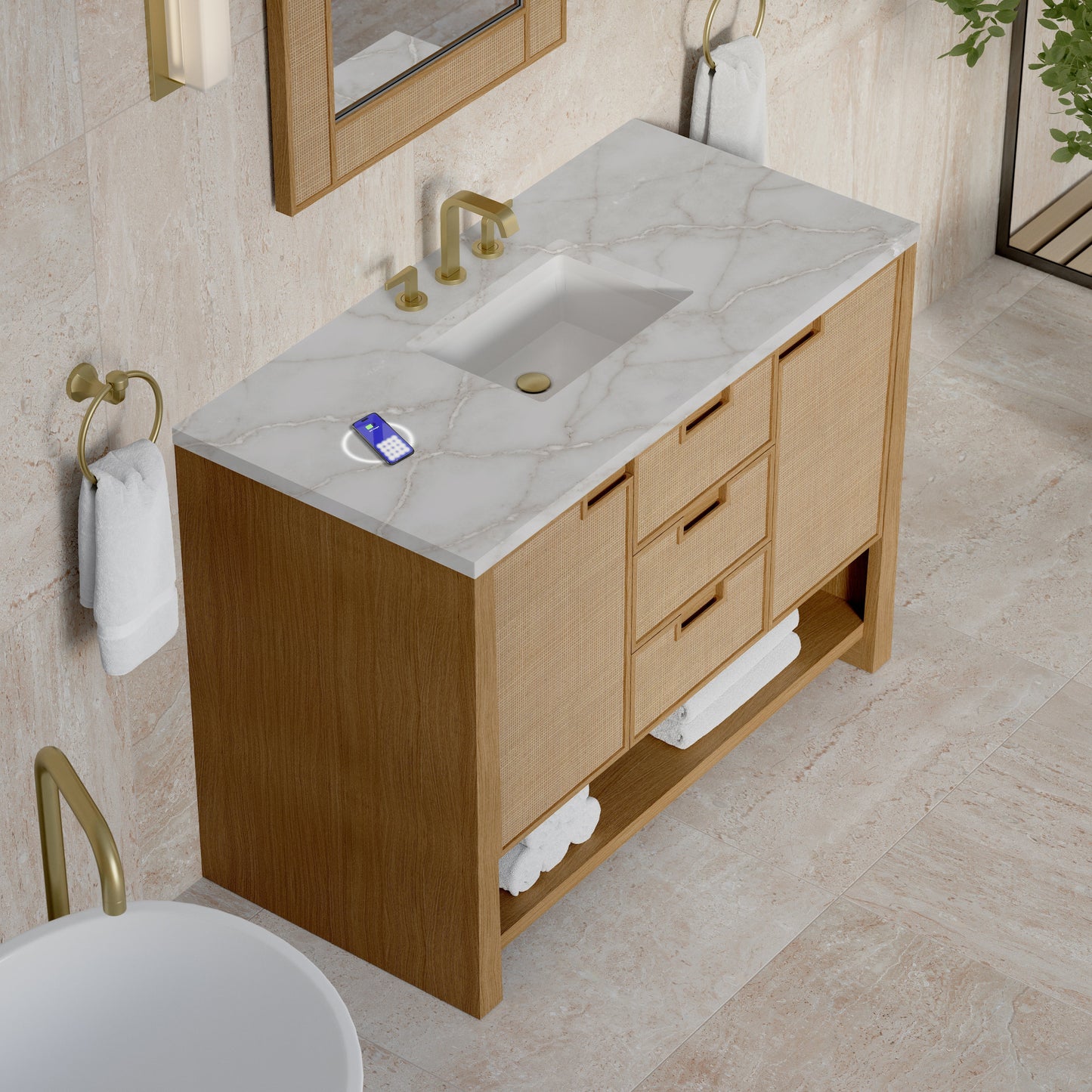 
                  
                    Solene 48" Single Vanity in Seaside Oak Single Bathroom Vanity James Martin Vanities FreePower-Enabled Victorian Silver Silestone 
                  
                