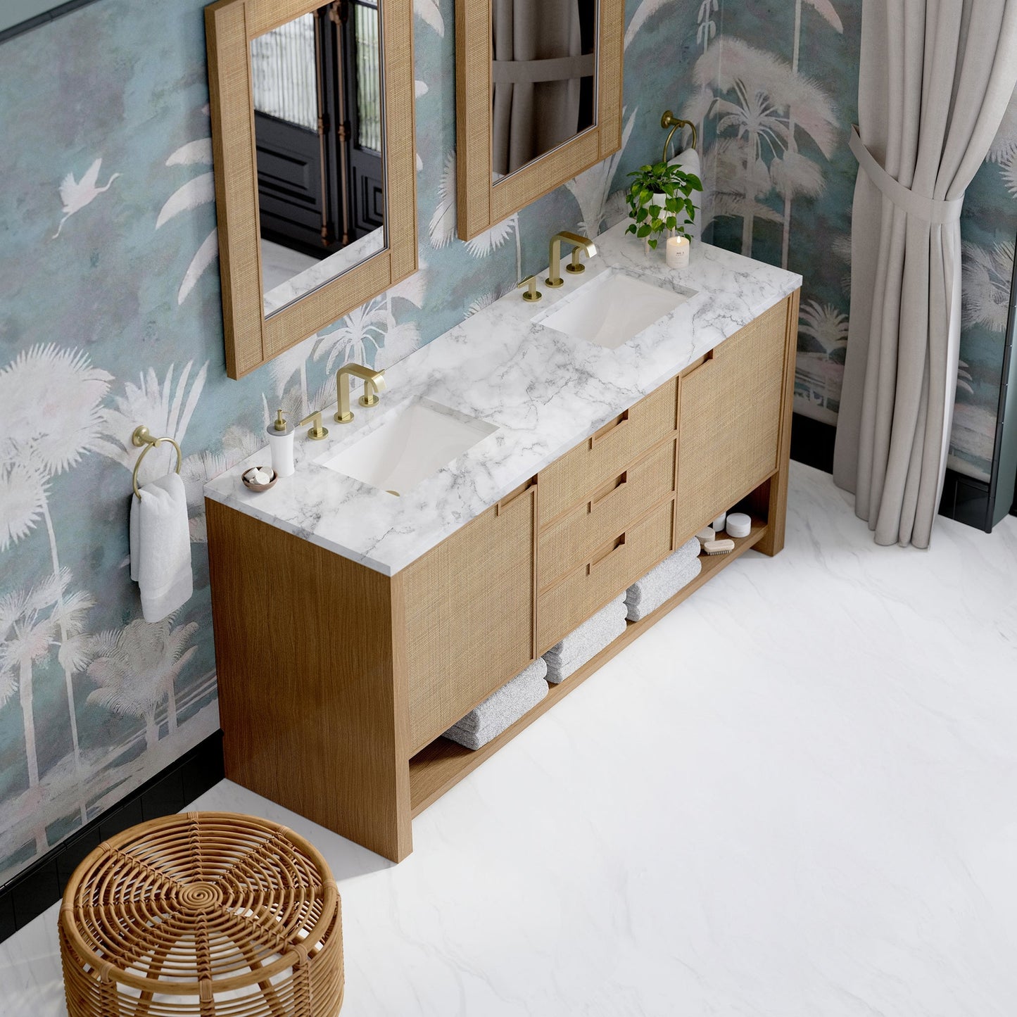 
                  
                    Solene 72" Double Vanity in Seaside Oak Double Bathroom Vanity James Martin Vanities Carrara White Marble 
                  
                