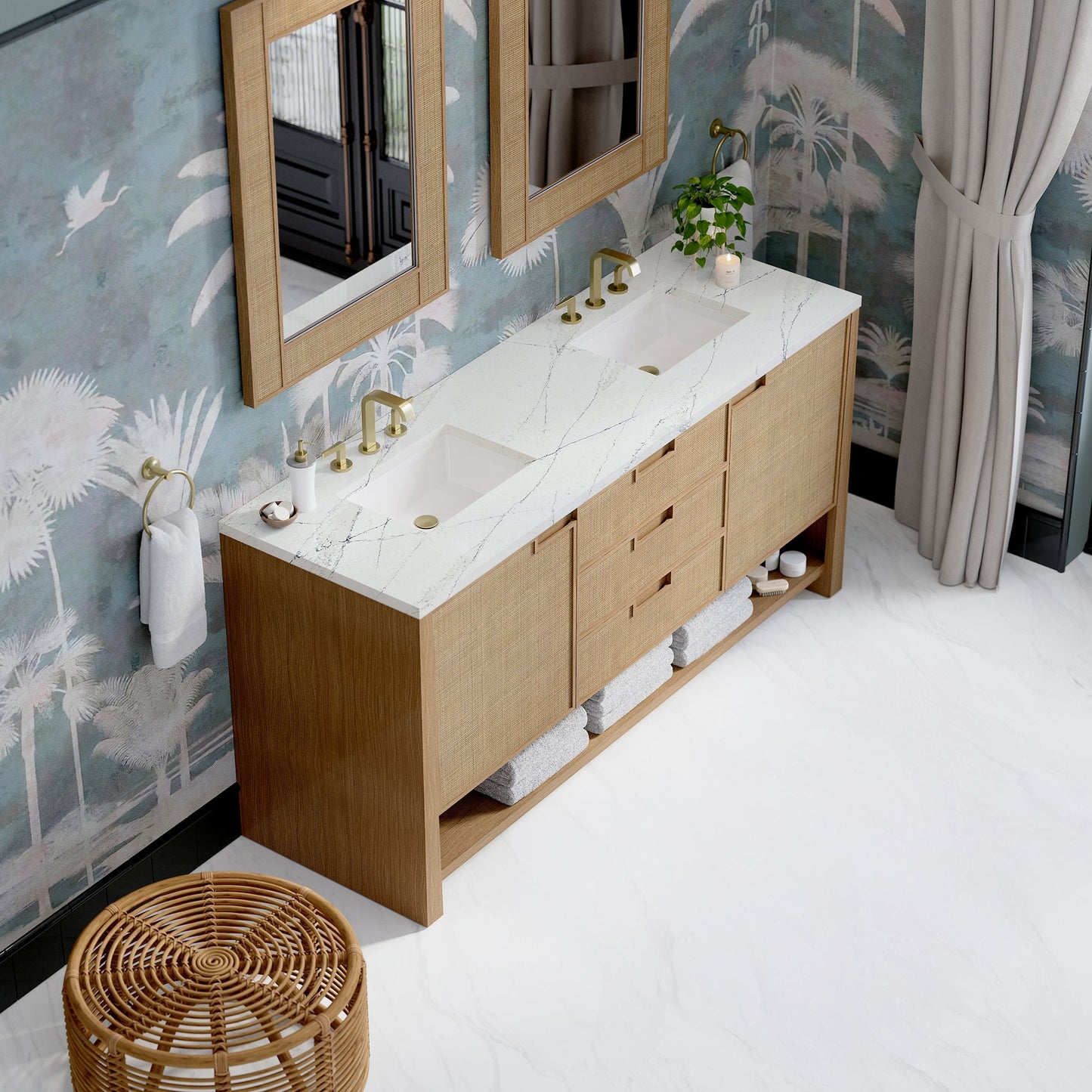 
                  
                    Solene 72" Double Vanity in Seaside Oak Double Bathroom Vanity James Martin Vanities Ethereal Noctis Silestone 
                  
                
