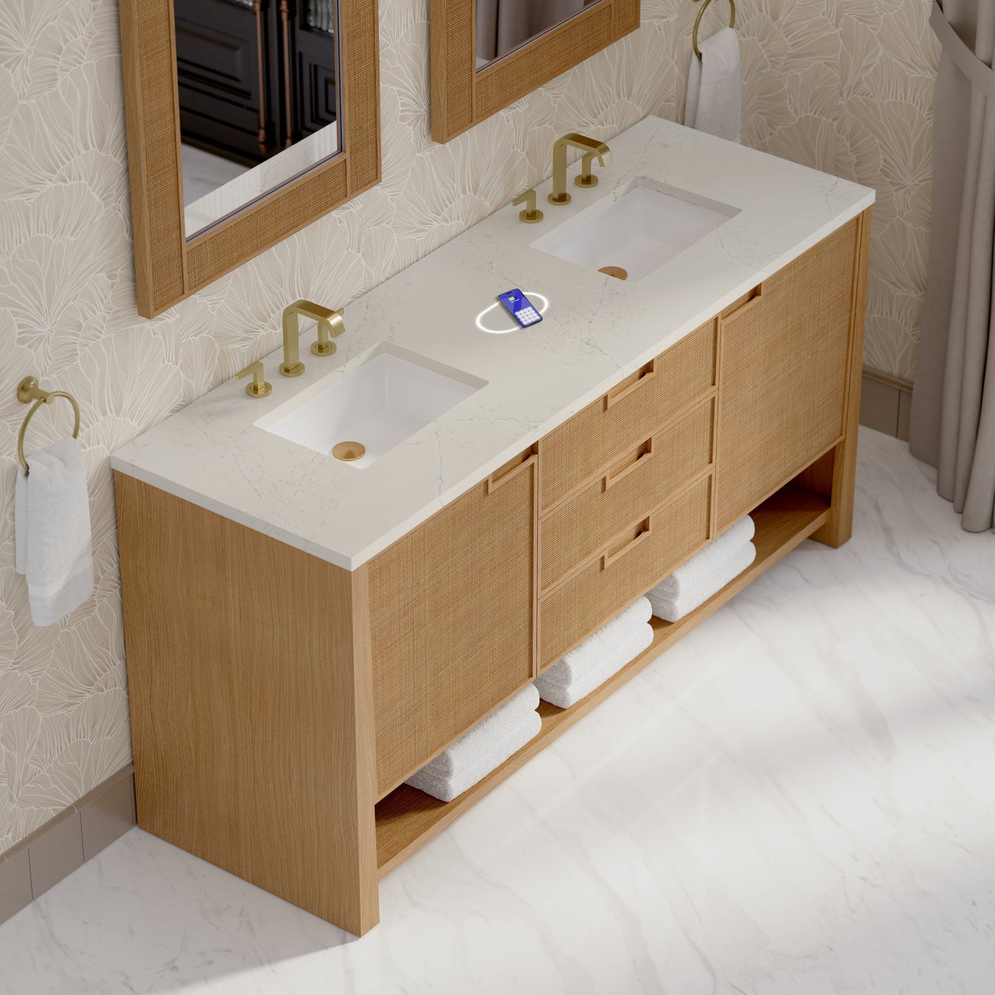 
                  
                    Solene 72" Double Vanity in Seaside Oak Double Bathroom Vanity James Martin Vanities FreePower-Enabled Siberian Silestone 
                  
                