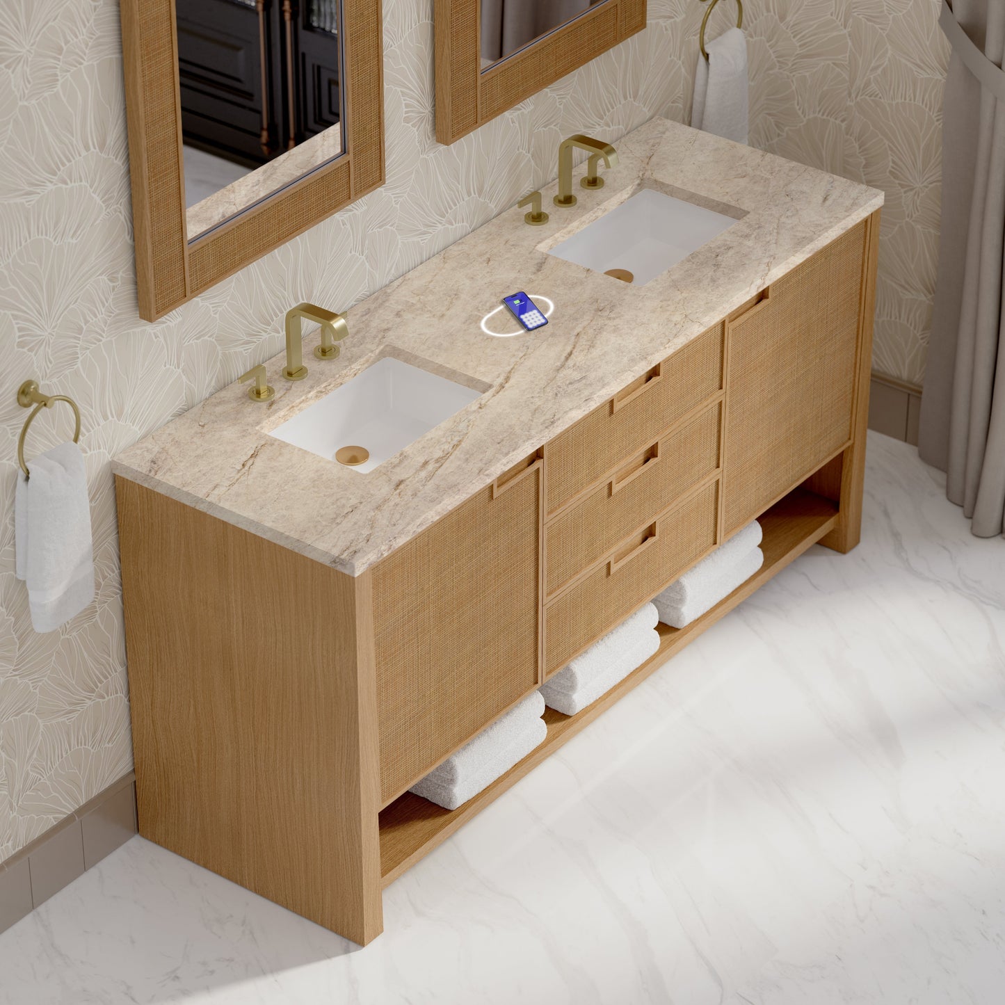 
                  
                    Solene 72" Double Vanity in Seaside Oak Double Bathroom Vanity James Martin Vanities FreePower-Enabled Tajnar Eclos 
                  
                