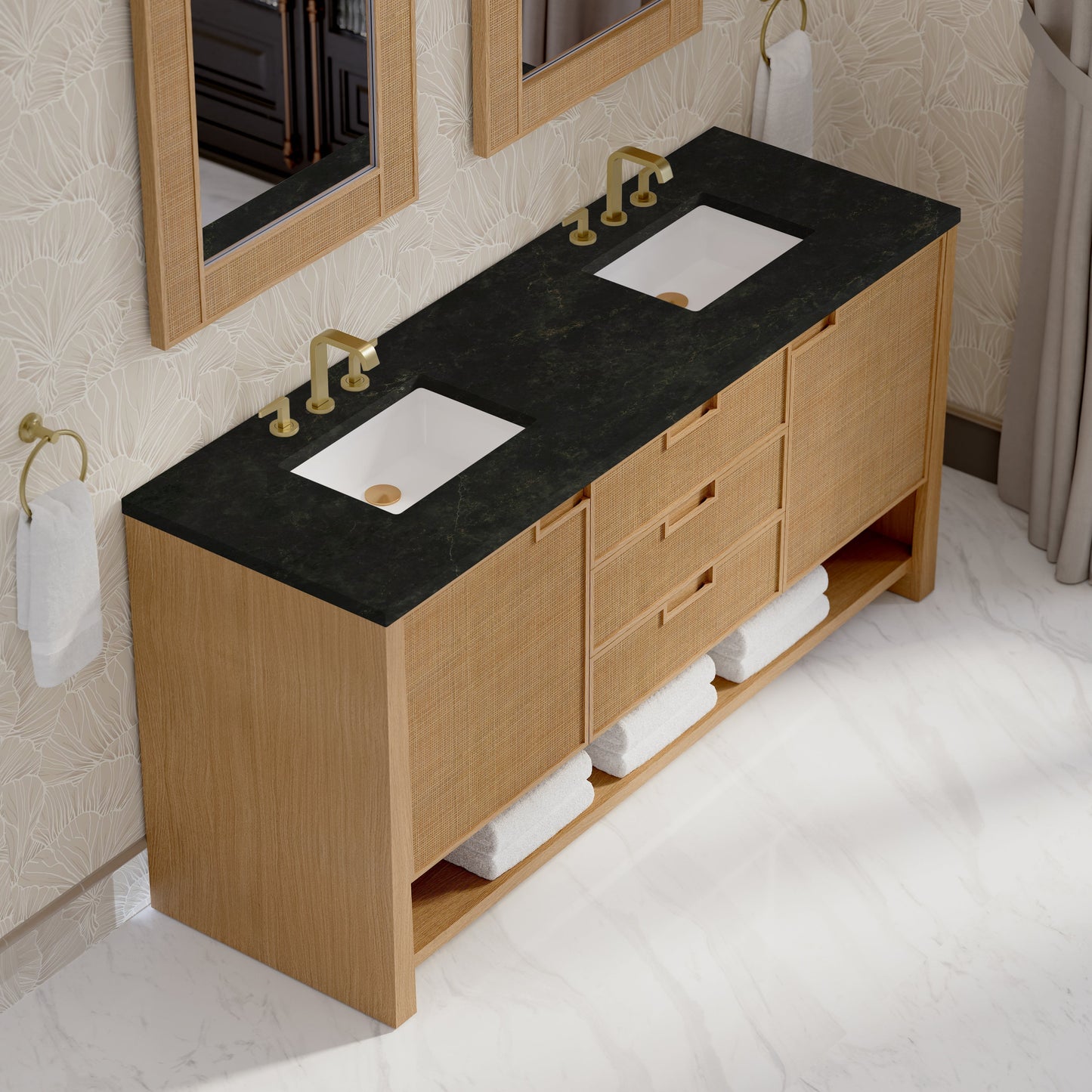 
                  
                    Solene 72" Double Vanity in Seaside Oak Double Bathroom Vanity James Martin Vanities Phantome Eclos 
                  
                