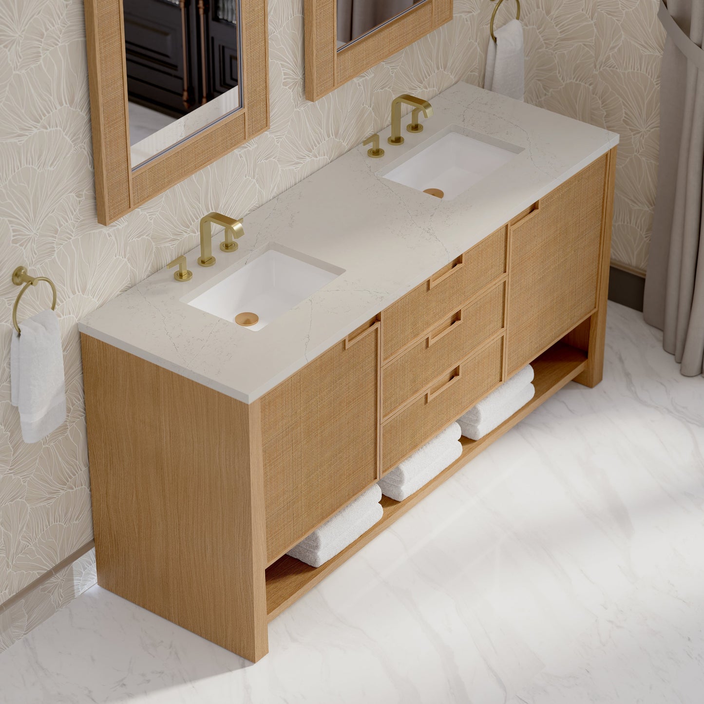 
                  
                    Solene 72" Double Vanity in Seaside Oak Double Bathroom Vanity James Martin Vanities Siberian Silestone 
                  
                