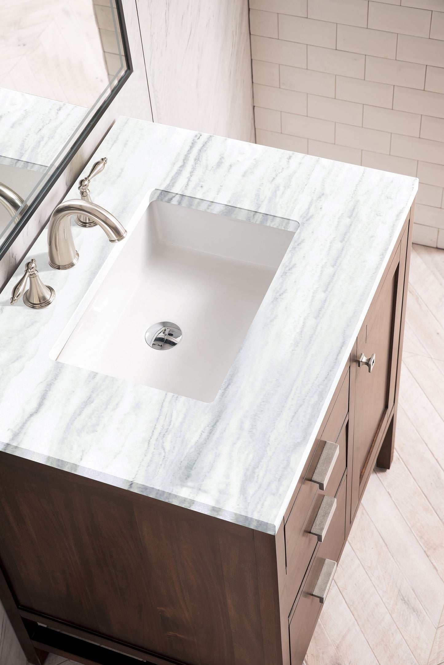 
                  
                    Addison 30" Single Vanity Cabinet Single Bathroom Vanity James Martin Vanities Mid-Century Acacia Arctic Fall Solid Surface 
                  
                