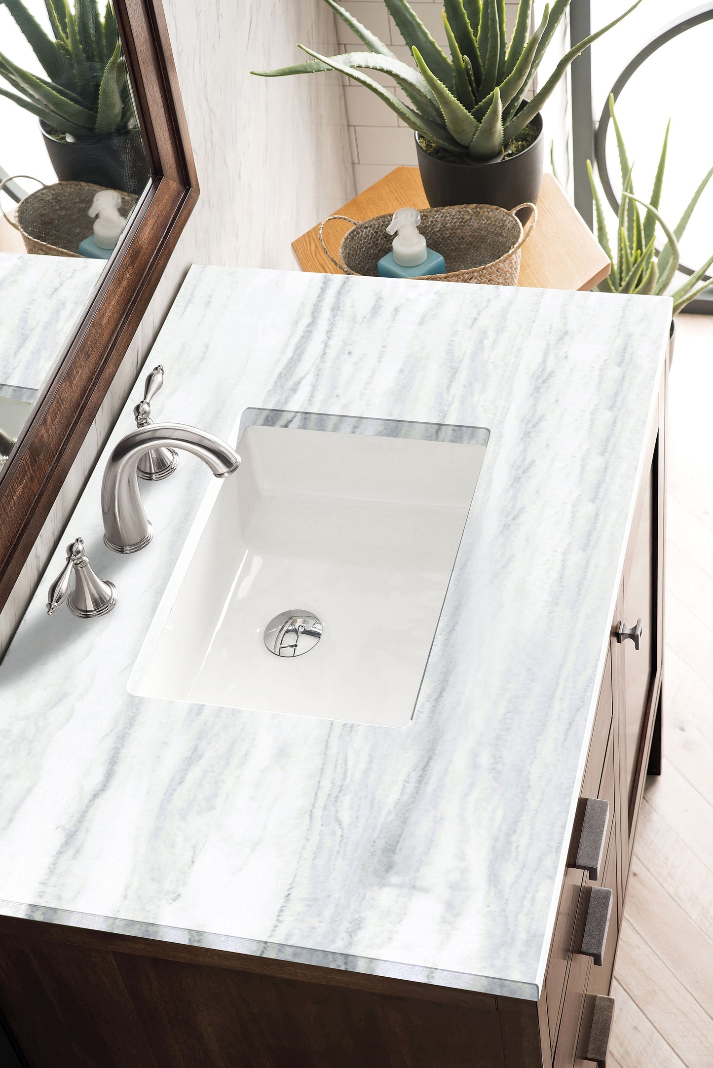 
                  
                    Addison 36" Single Vanity Cabinet Single Bathroom Vanity James Martin Vanities Mid-Century Acacia Arctic Fall Solid Surface 
                  
                