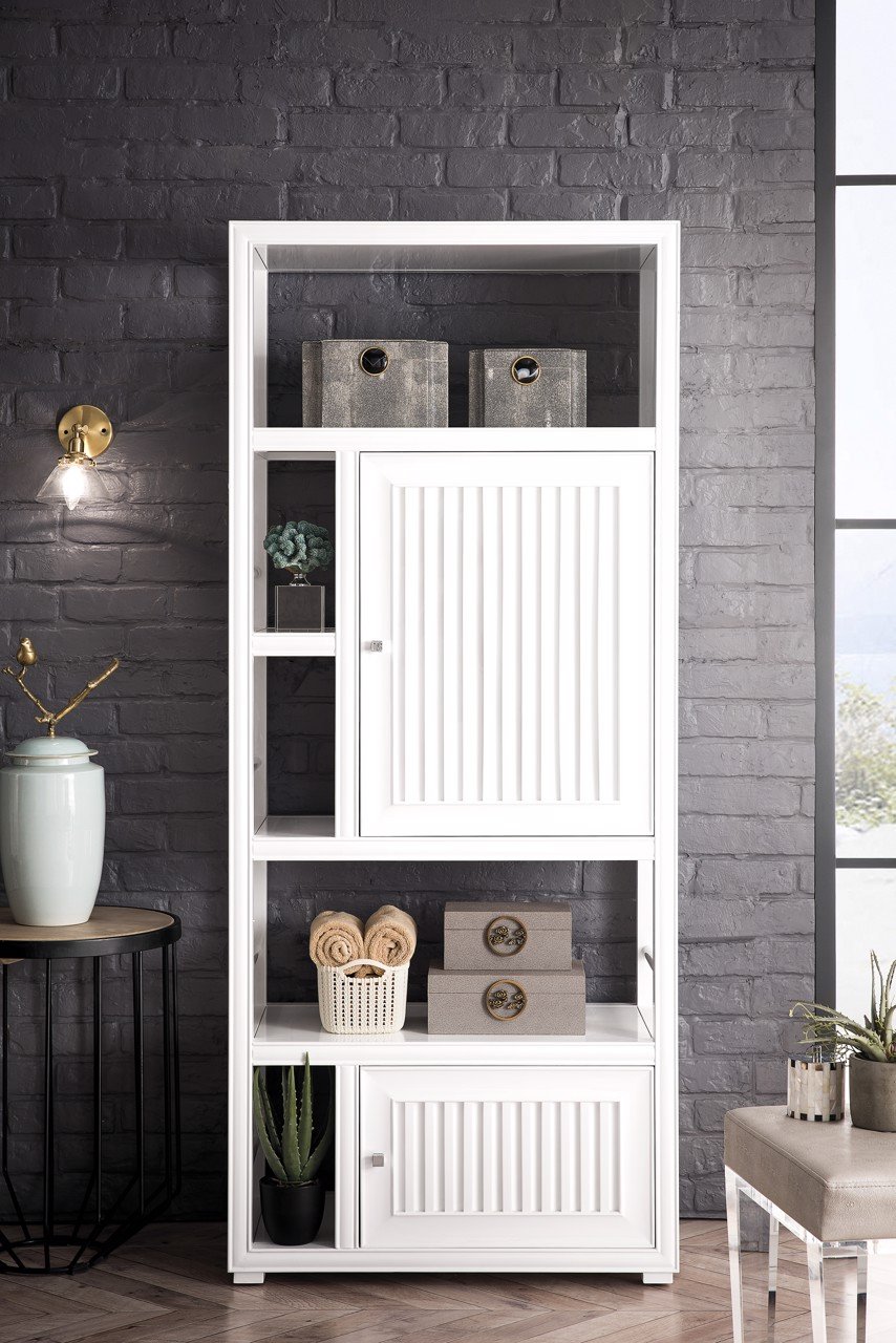 Athens 30" Bookcase Linen Cabinet, Glossy White Linen Cabinet James Martin Vanities 