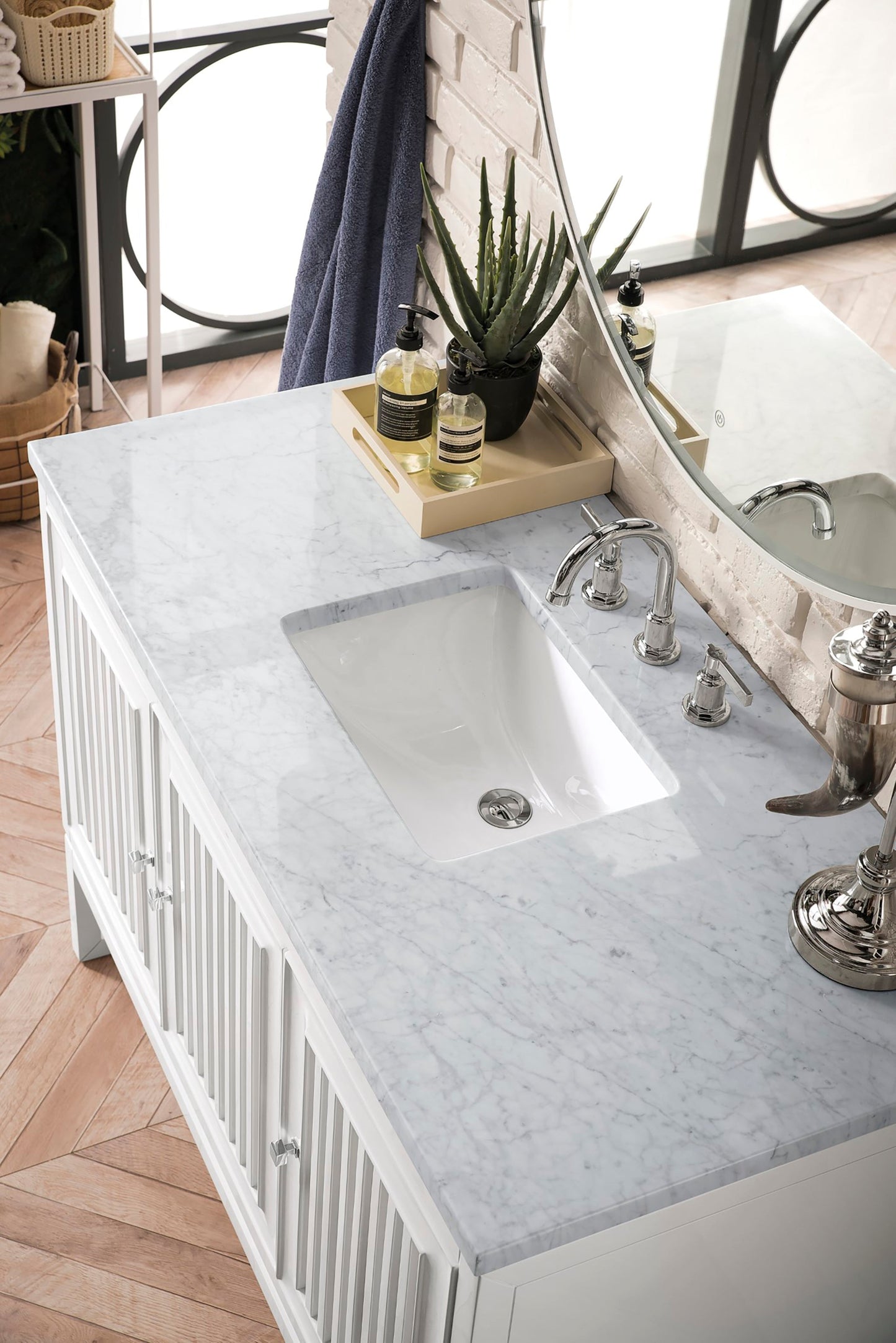 
                  
                    Athens 48" Single Vanity Cabinet, Glossy White Single Bathroom Vanity James Martin Vanities Carrara White Marble 
                  
                