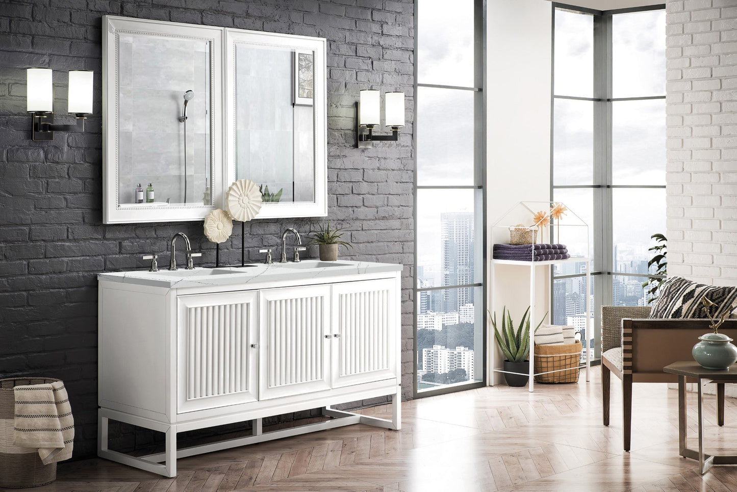 
                  
                    Athens 60" Double Vanity Cabinet, Glossy White Double Bathroom Vanity James Martin Vanities 
                  
                