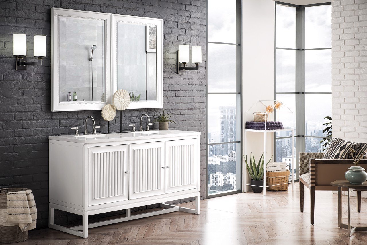 
                  
                    Athens 60" Double Vanity Cabinet, Glossy White Double Bathroom Vanity James Martin Vanities 
                  
                