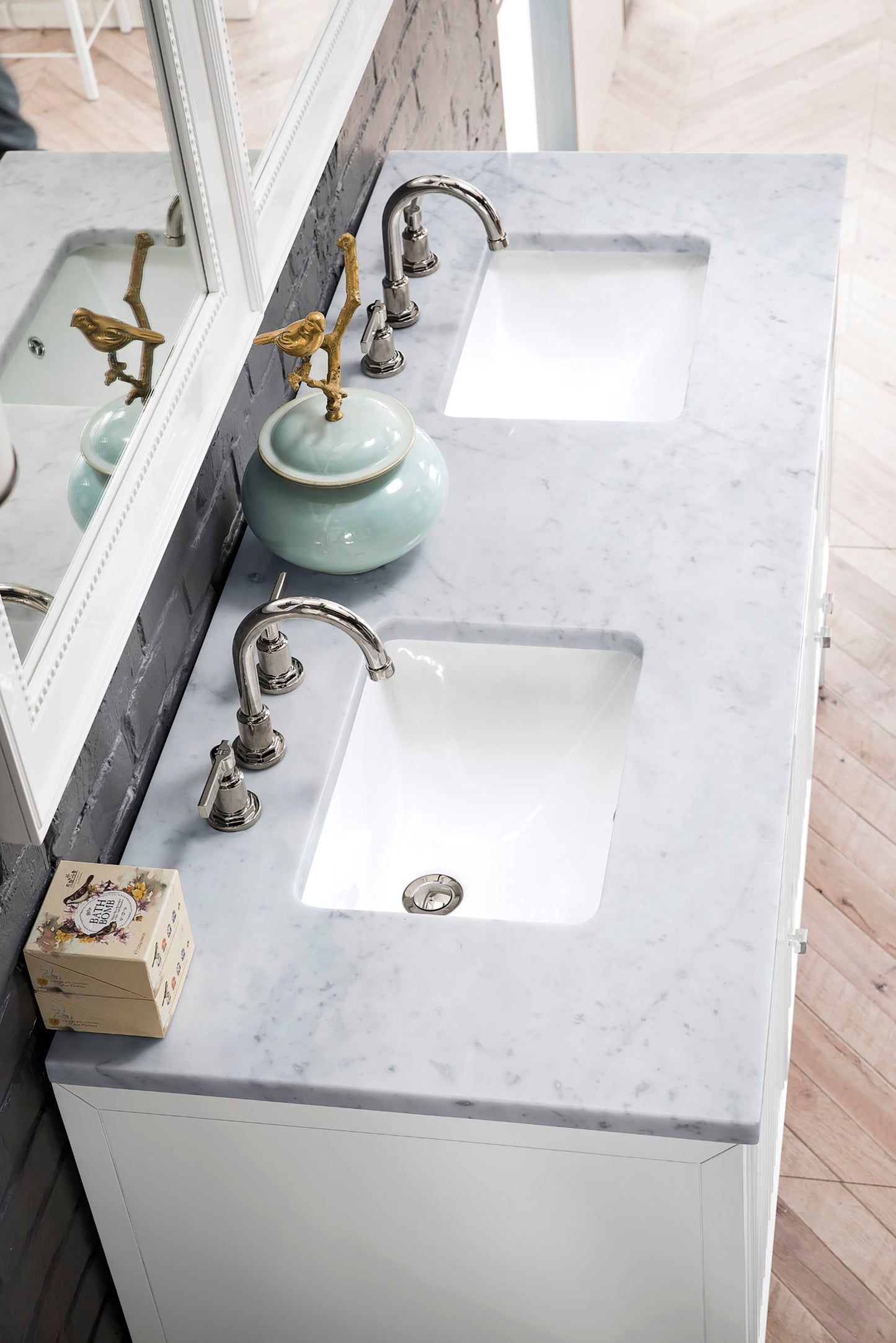 
                  
                    Athens 60" Double Vanity Cabinet, Glossy White Double Bathroom Vanity James Martin Vanities Carrara White Marble 
                  
                