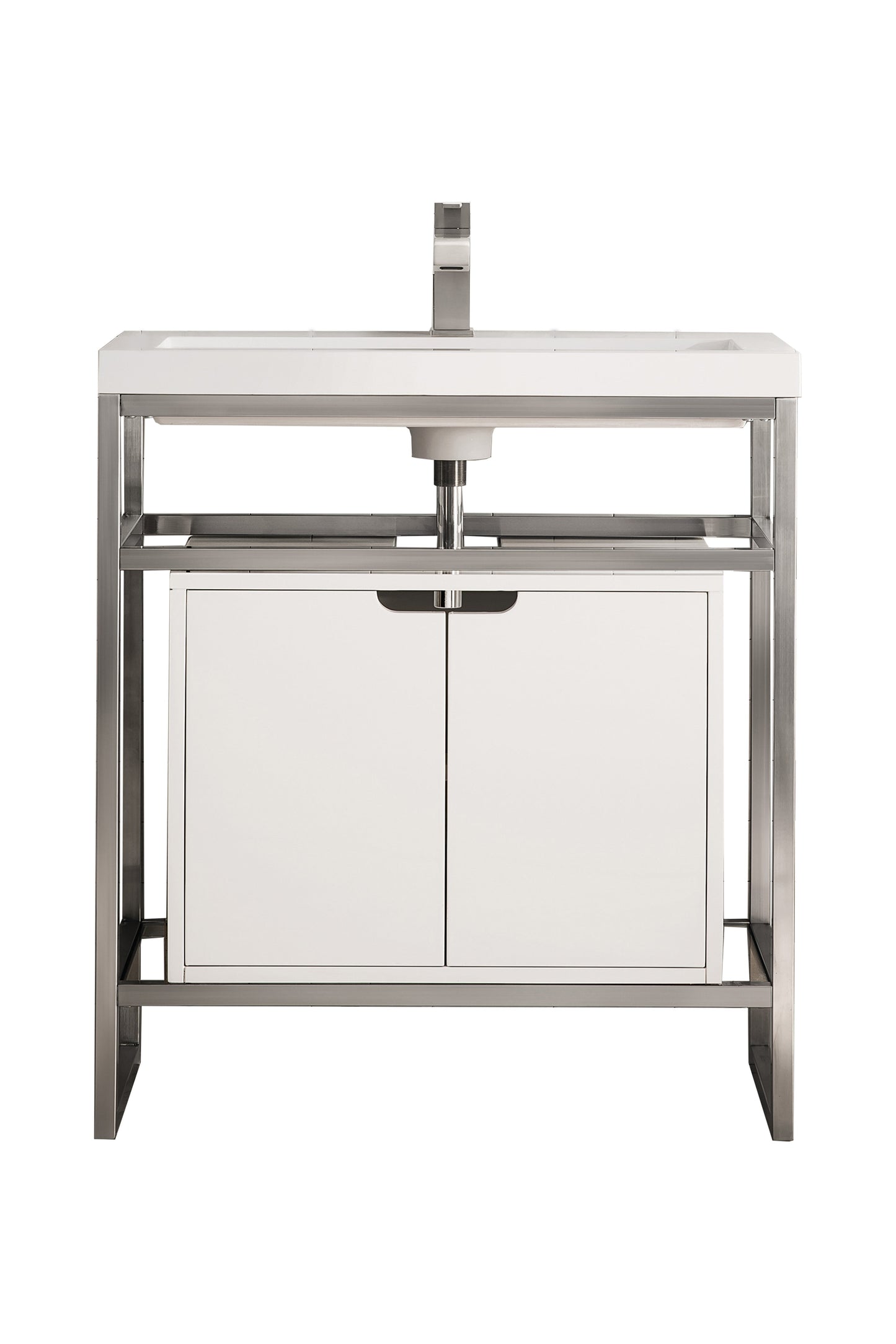 
                  
                    Boston 31.5 Stainless Steel Sink Console Single Bathroom Vanity Single Bathroom Vanity James Martin Vanities Brushed Nickel Glossy White Cabinet 
                  
                