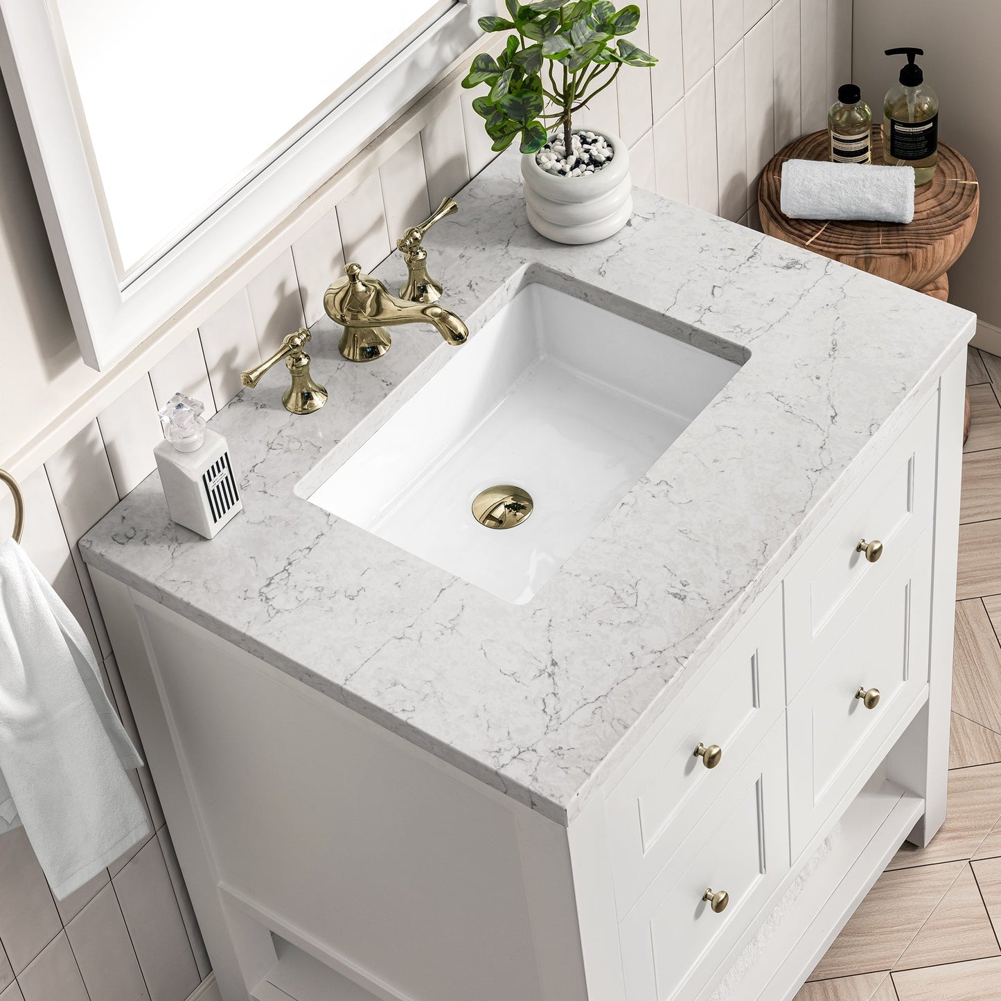 
                  
                    Breckenridge 30" Single Vanity in Bright White James Martin Vanities Carrara White Marble 
                  
                