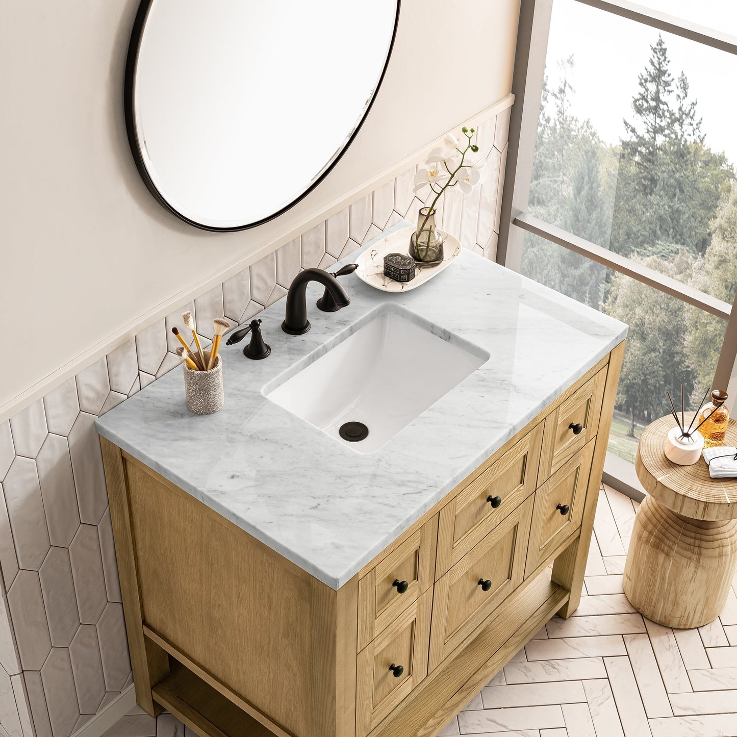 
                  
                    Breckenridge 36" Single Vanity in Light Natural Oak Single Bathroom Vanity James Martin Vanities Carrara White Marble 
                  
                
