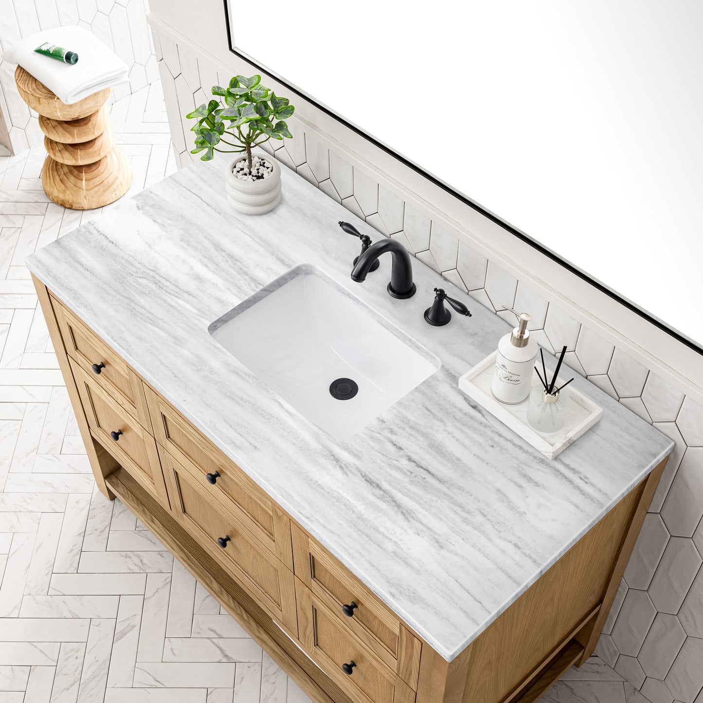 
                  
                    Breckenridge 48" Single Vanity in Light Natural Oak Single Bathroom Vanity James Martin Vanities Arctic Fall Solid Surface 
                  
                