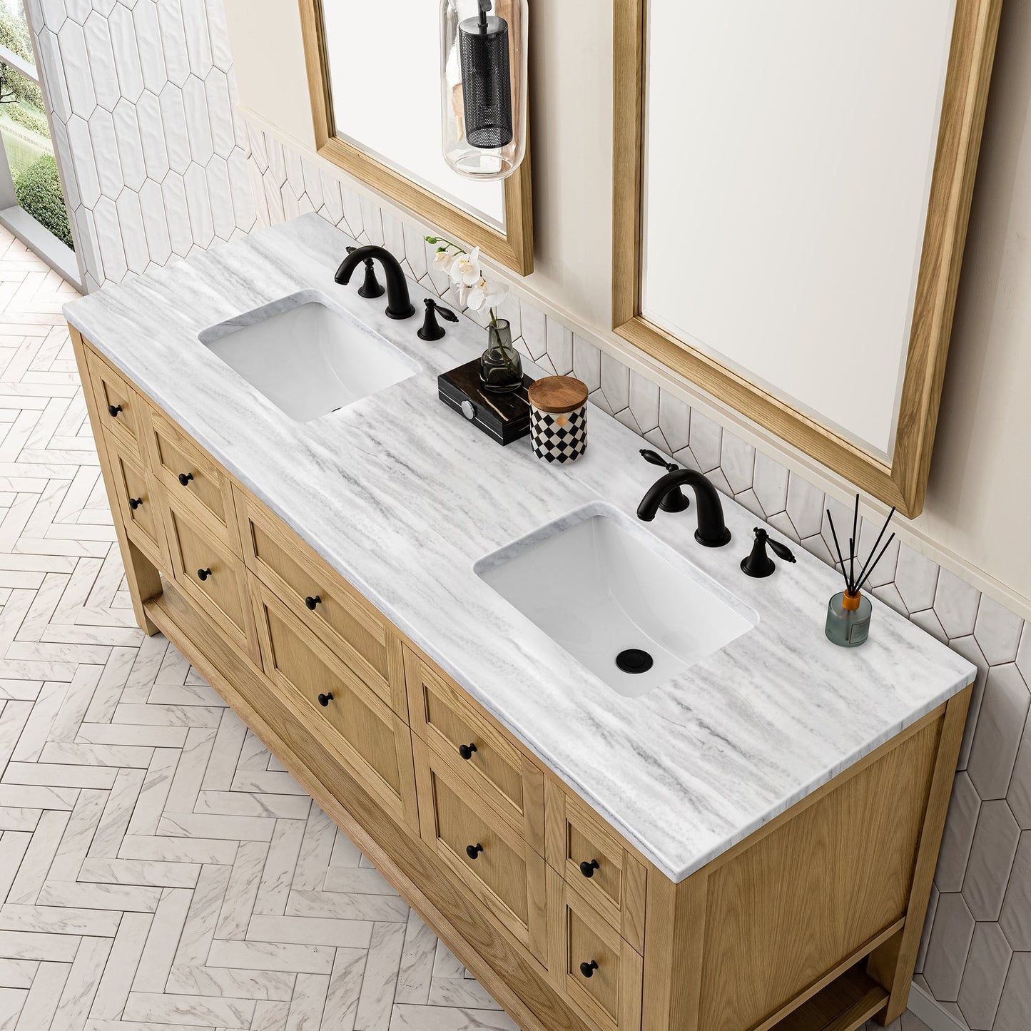 
                  
                    Breckenridge 72" Double Vanity in Light Natural Oak Double Bathroom Vanity James Martin Vanities Arctic Fall Solid Surface 
                  
                