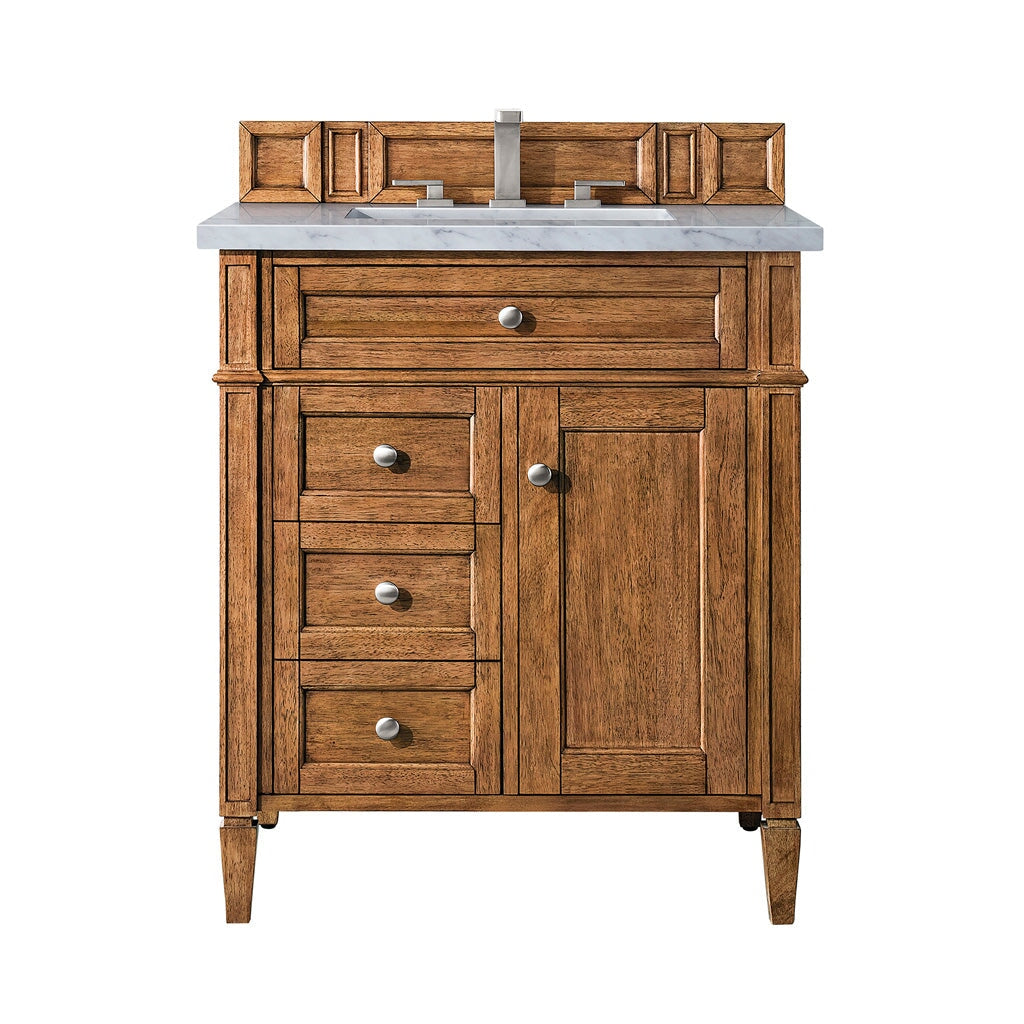 
                  
                    Brittany 30" Single Vanity Cabinet in Saddle Brown Single Bathroom Vanity James Martin Vanities Arctic Fall Solid Surface 
                  
                