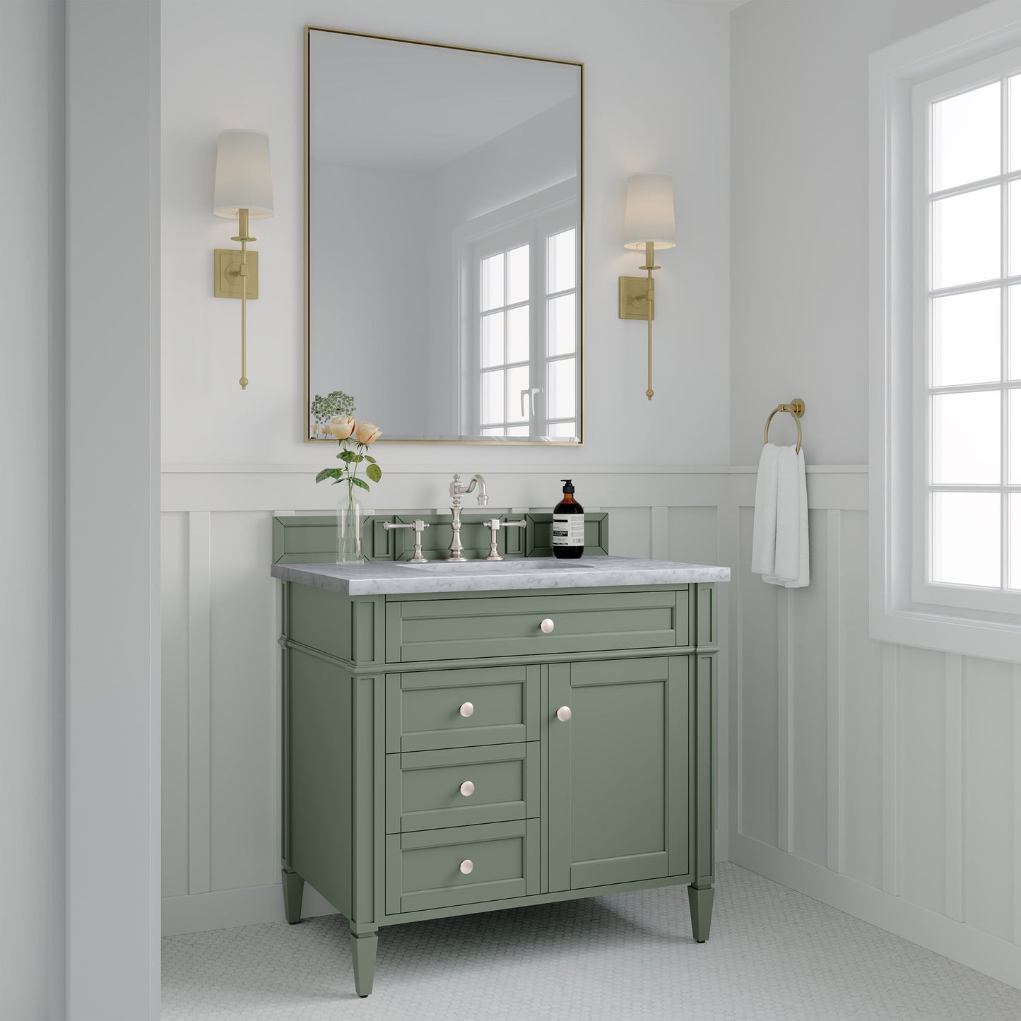 
                  
                    Brittany 36" Single Bathroom Vanity in Smokey Celadon Single Bathroom Vanity James Martin Vanities 
                  
                