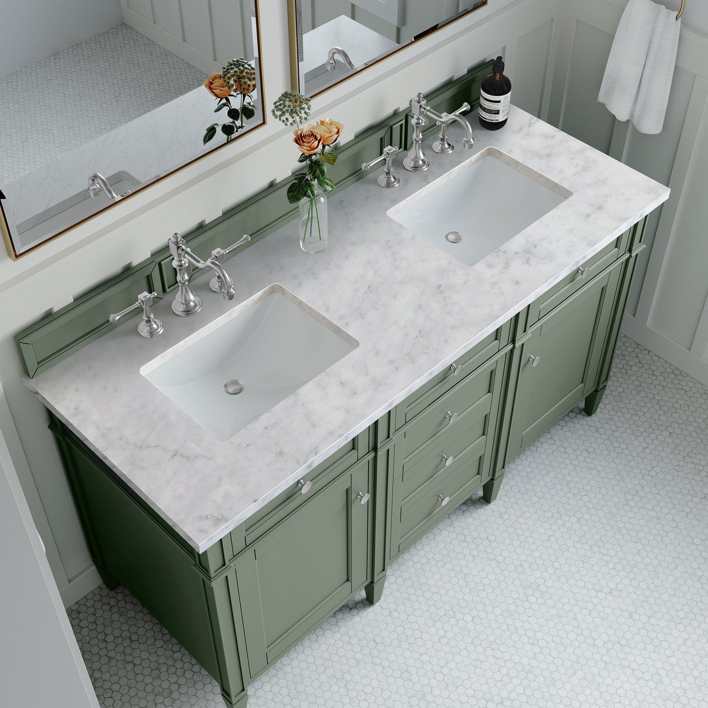 
                  
                    Brittany 60" Double Bathroom Vanity in Smokey Celadon Double bathroom Vanity James Martin Vanities Carrara White Marble 
                  
                