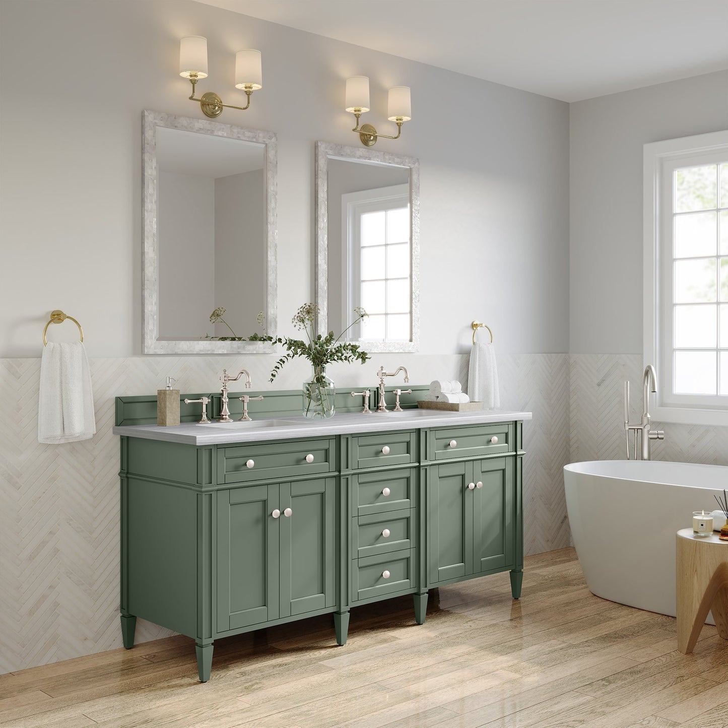 
                  
                    Brittany 72" Double Bathroom Vanity in Smokey Celadon Double bathroom Vanity James Martin Vanities 
                  
                