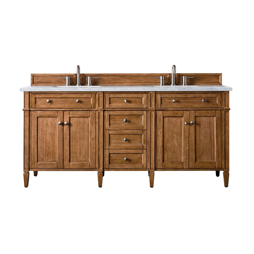 
                  
                    Brittany 72" Double Vanity Cabinet in Saddle Brown Double Bathroom Vanity James Martin Vanities Arctic Fall Solid Surface 
                  
                