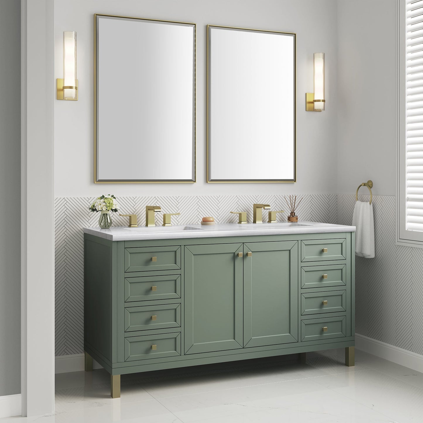 
                  
                    Chicago 60" Double Bathroom Vanity in Smokey Celadon Double bathroom Vanity James Martin Vanities 
                  
                