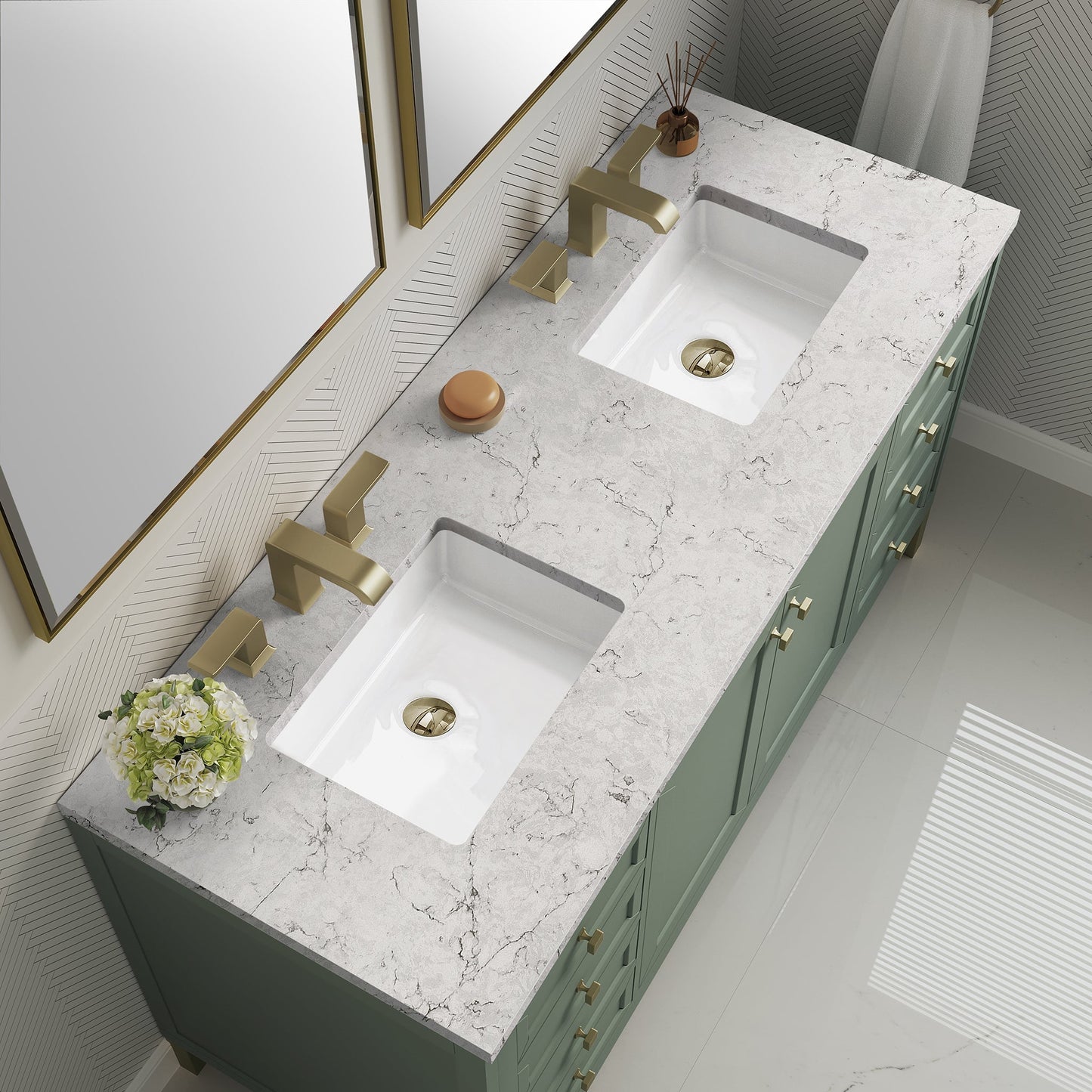 
                  
                    Chicago 60" Double Bathroom Vanity in Smokey Celadon Double bathroom Vanity James Martin Vanities 
                  
                
