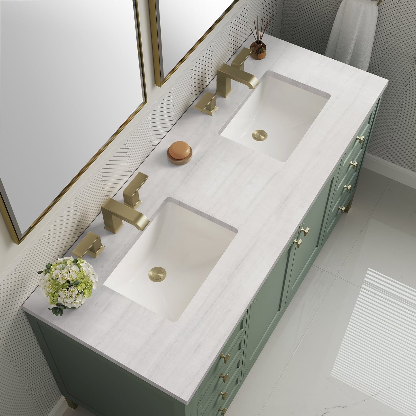 
                  
                    Chicago 60" Double Bathroom Vanity in Smokey Celadon Double bathroom Vanity James Martin Vanities 
                  
                