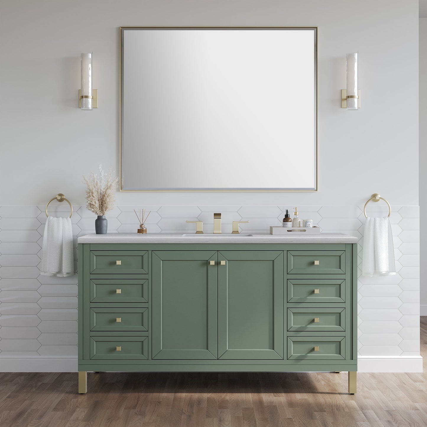 Chicago 60" Single Bathroom Vanity in Smokey Celadon Single Bathroom Vanity James Martin Vanities 