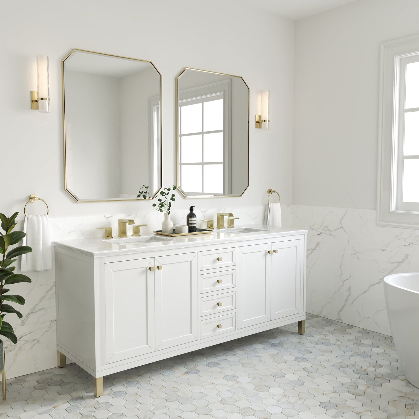 
                  
                    Chicago 72" Double Bathroom Vanity in Glossy White Double bathroom Vanity James Martin Vanities 
                  
                