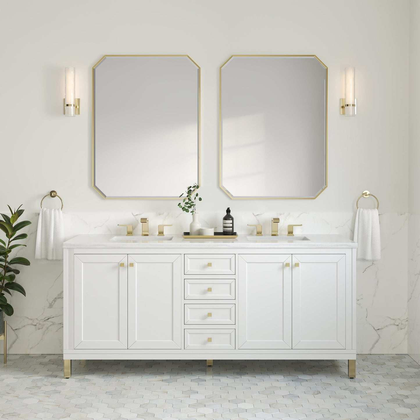 Chicago 72" Double Bathroom Vanity in Glossy White Double bathroom Vanity James Martin Vanities 