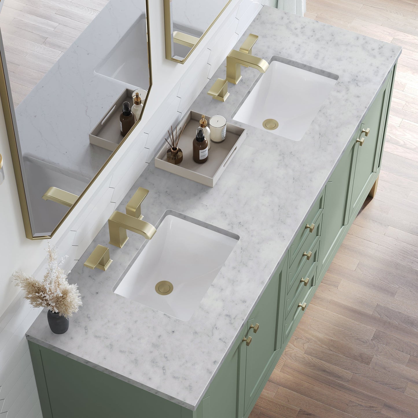 
                  
                    Chicago 72" Double Bathroom Vanity in Smokey Celadon Double bathroom Vanity James Martin Vanities Carrara White Marble 
                  
                