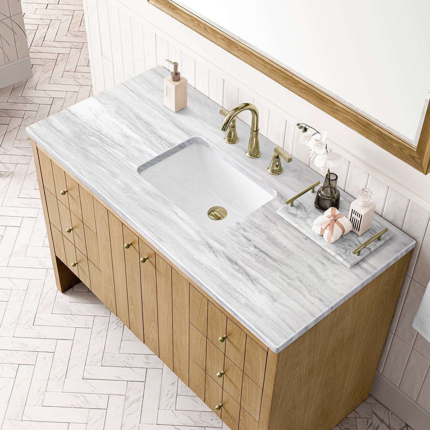 
                  
                    Hudson 48" Single Vanity Single Bathroom Vanity James Martin Vanities Light Natural Oak Arctic Fall Solid Surface 
                  
                